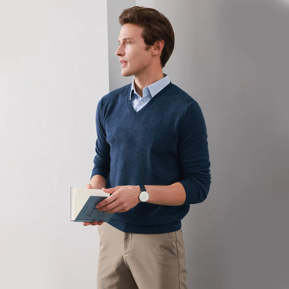 100% Cashmere Mens V Neck Sweater