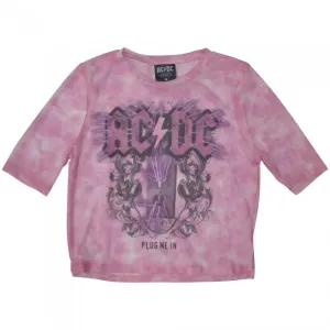 AC/DC Womens/Ladies Plug Me In Mesh Long-Sleeved Crop Top