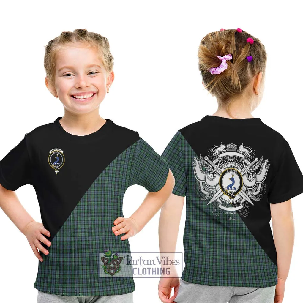 Arbuthnot Tartan Kid T-Shirt with Family Crest and Military Logo Style