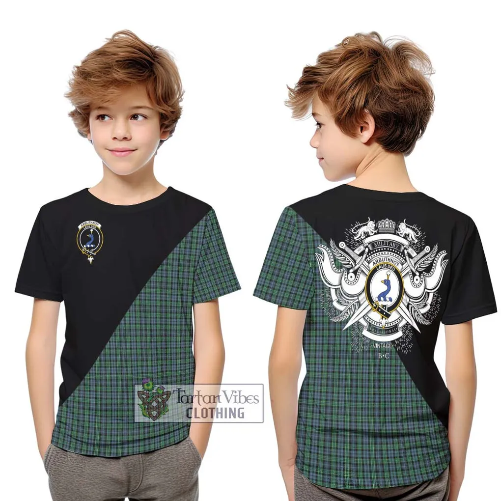 Arbuthnot Tartan Kid T-Shirt with Family Crest and Military Logo Style