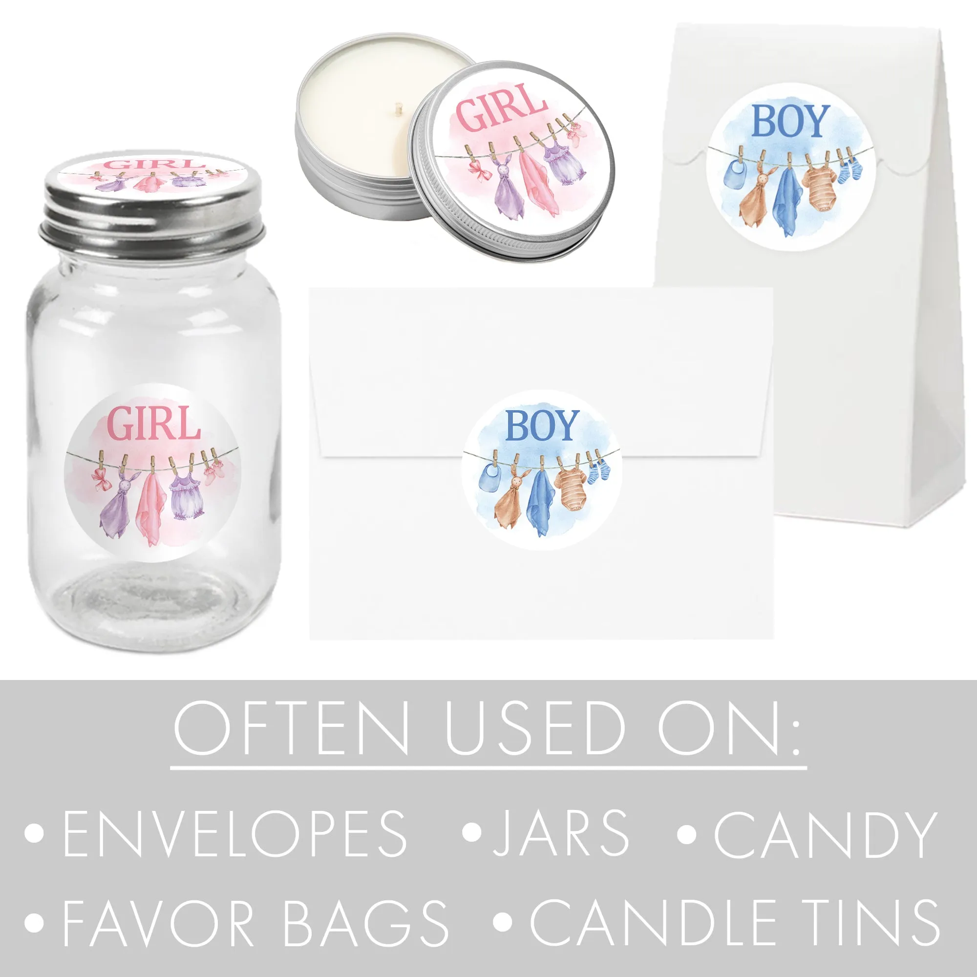 Baby Clothesline: Gender Reveal Party - Girl or Boy - 40 Stickers