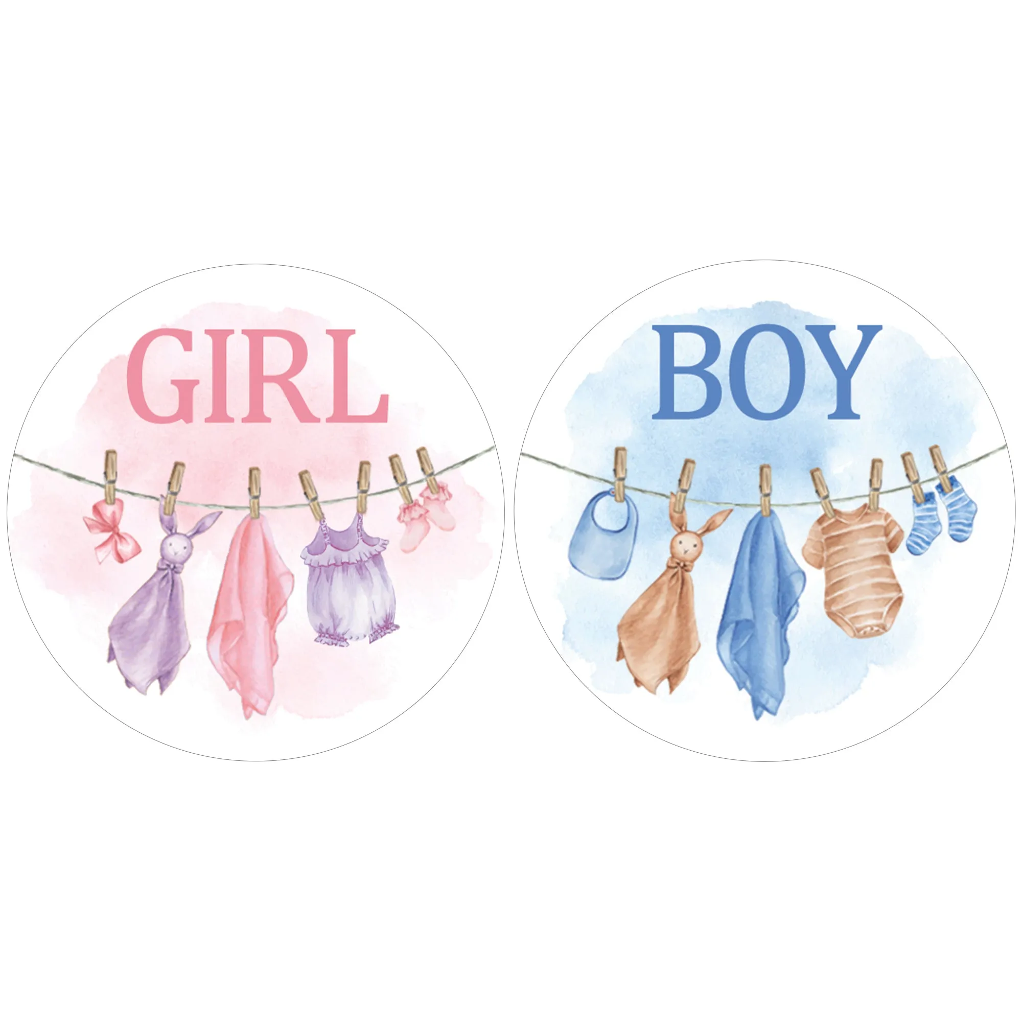 Baby Clothesline: Gender Reveal Party - Girl or Boy - 40 Stickers