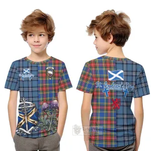 Bethune Tartan Kid T-Shirt Happy St. Andrew's Day Half Tartan Style