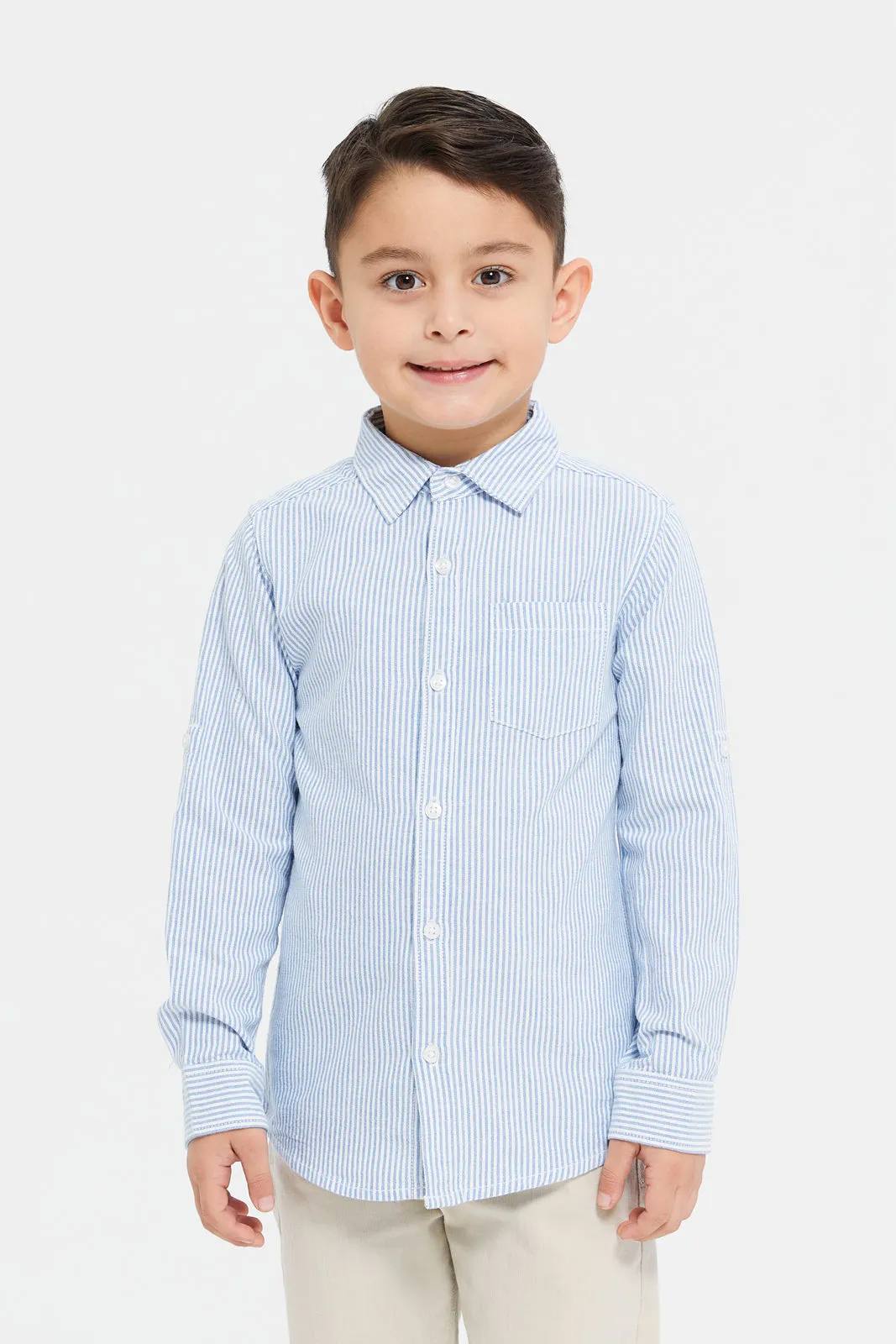 Boys Blue And White Striped Casual Shirt