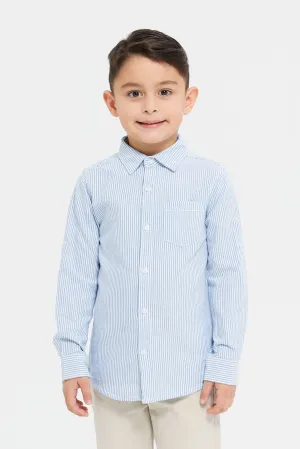 Boys Blue And White Striped Casual Shirt
