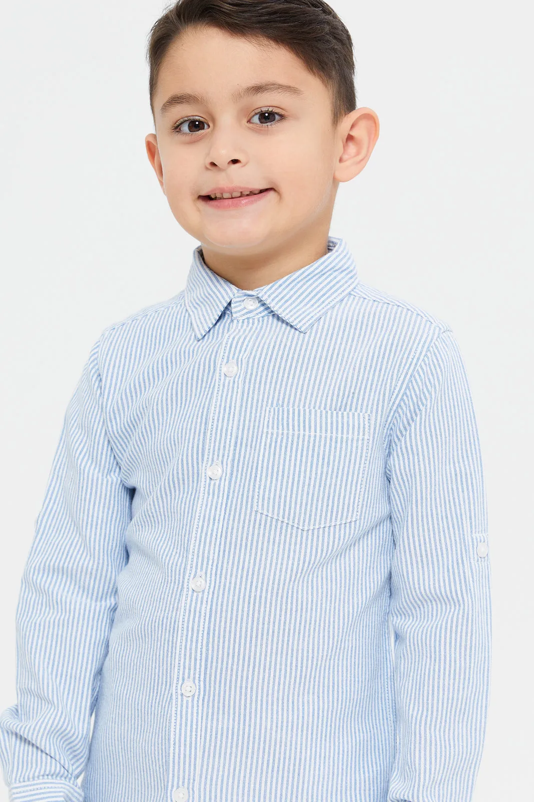 Boys Blue And White Striped Casual Shirt
