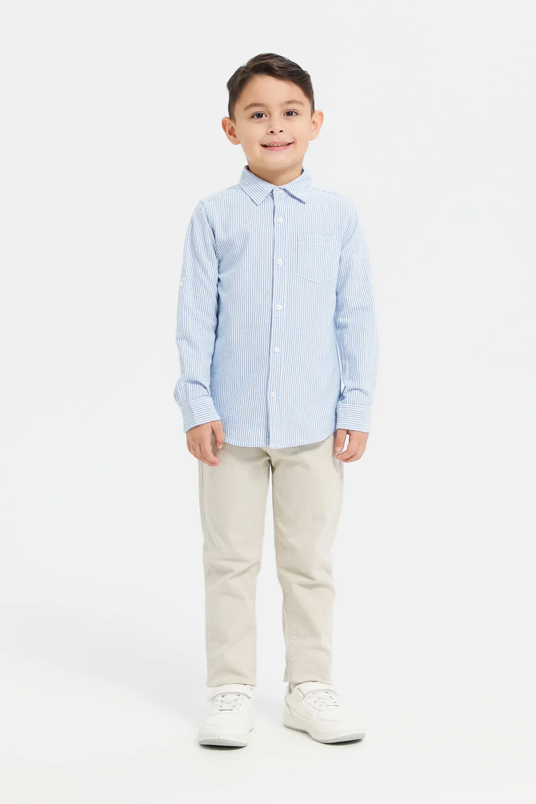 Boys Blue And White Striped Casual Shirt