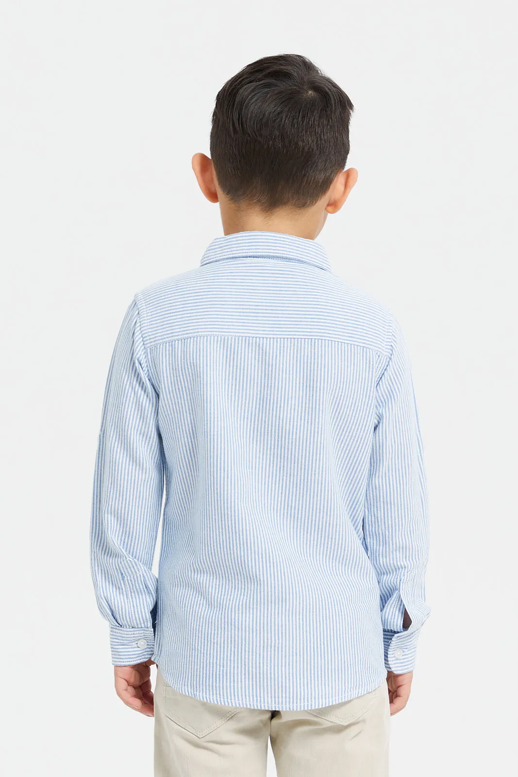 Boys Blue And White Striped Casual Shirt