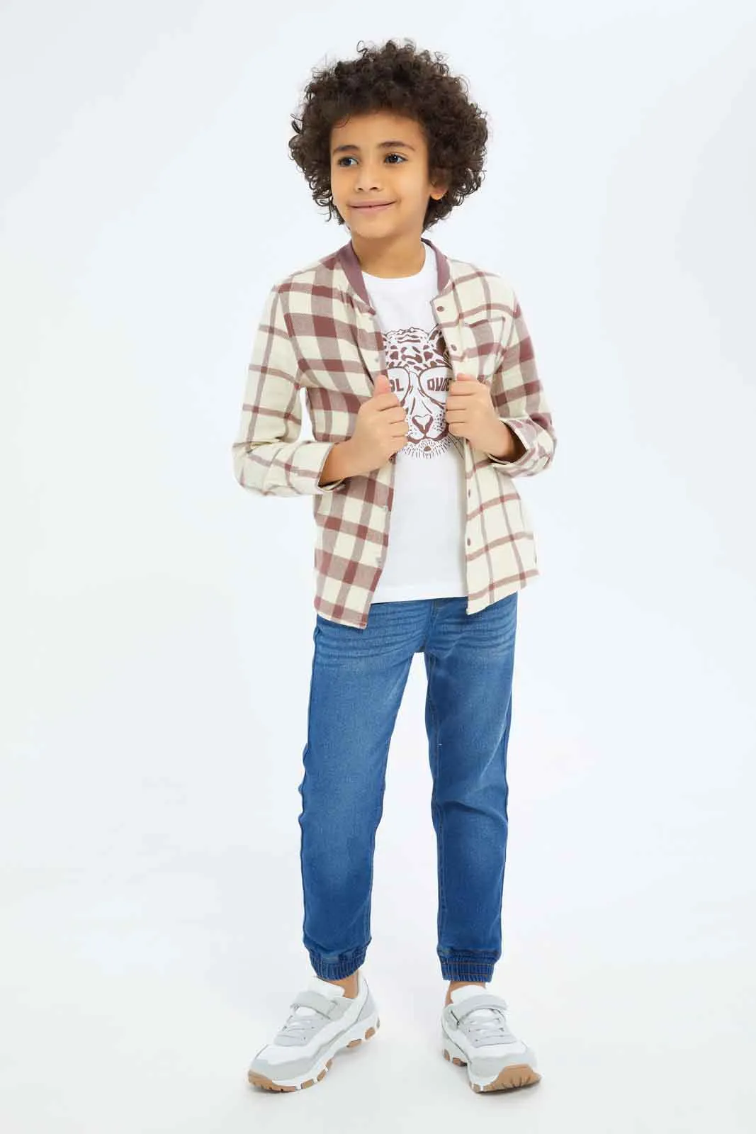Boys Brown Flannel Check Shirt And T-Shirt Set (2 Piece)