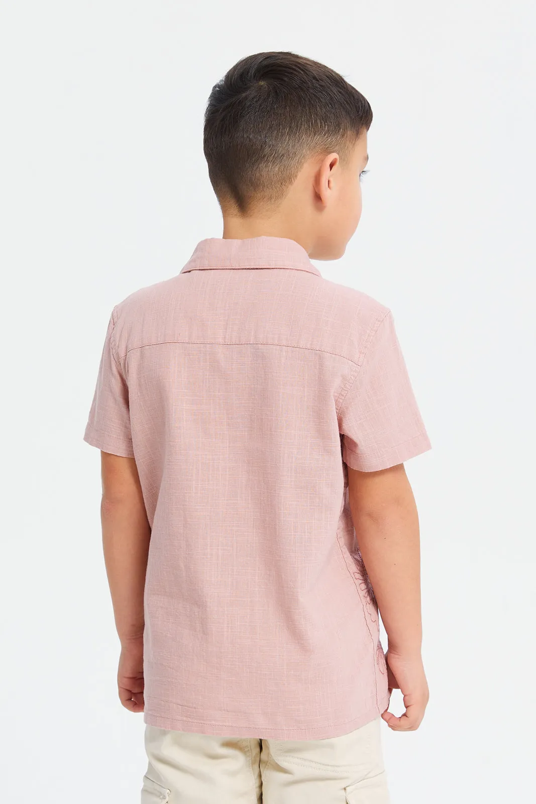 Boys Pink Front Embroidery Oversized Shirt