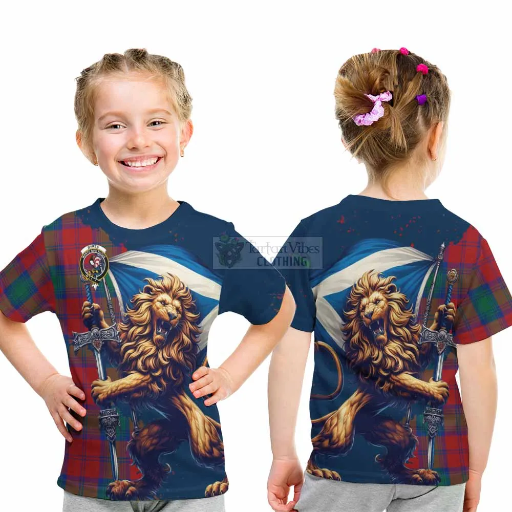 Byres (Byses) Tartan Family Crest Kid T-Shirt with Scottish Majestic Lion