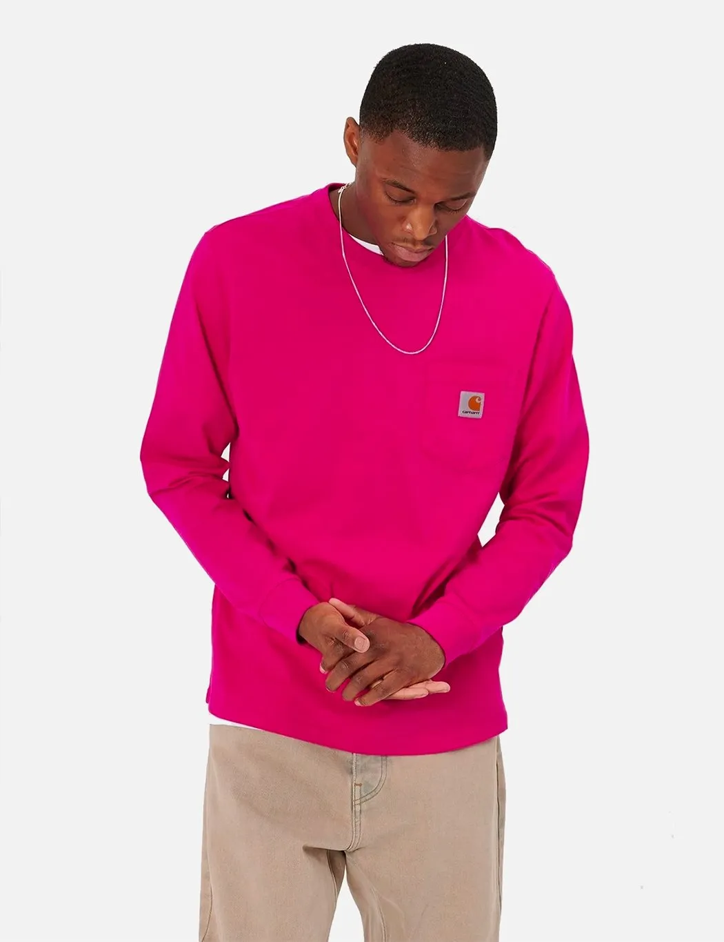 Carhartt-WIP Pocket Long Sleeve T-Shirt - Ruby Pink