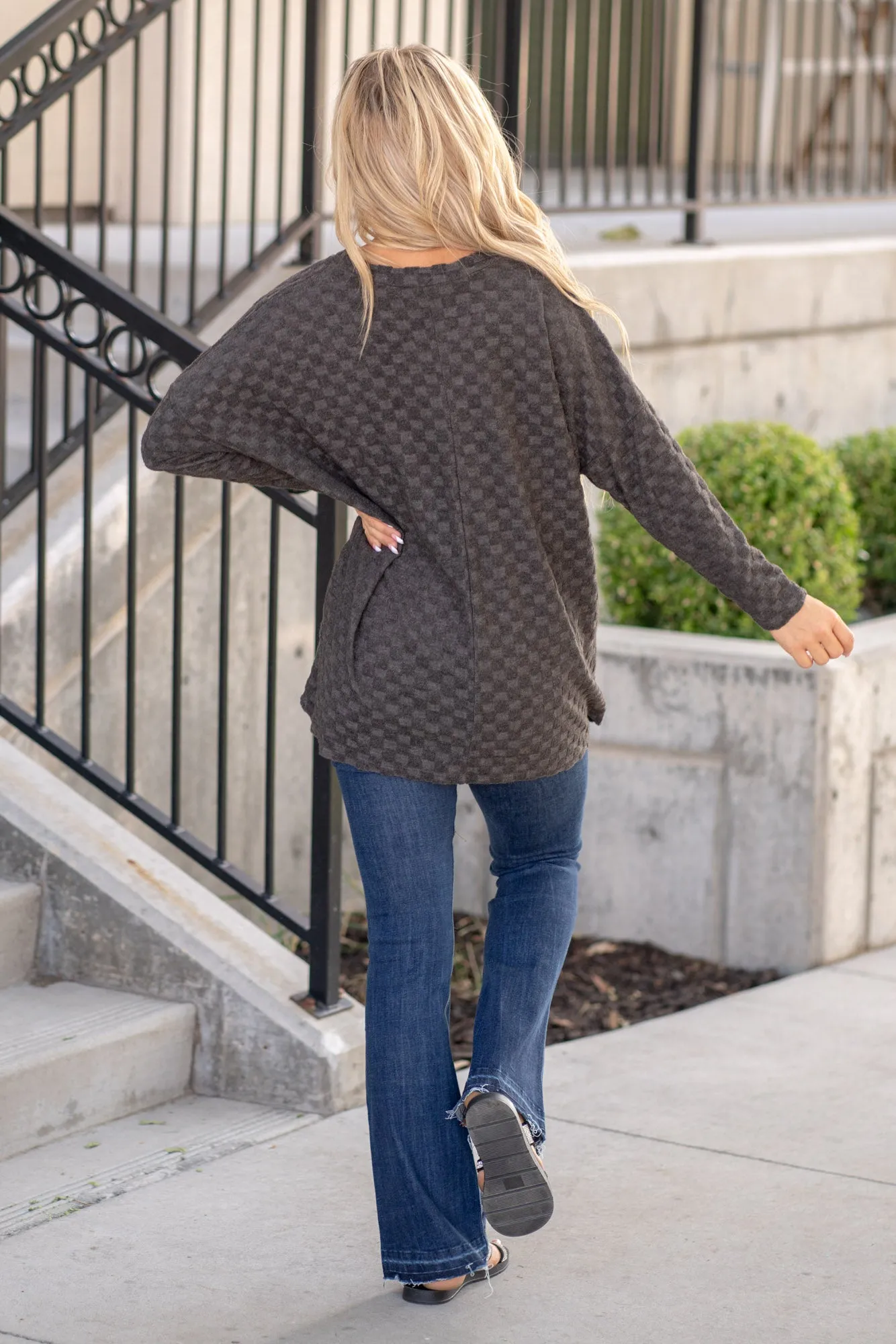 Checkered Long Sleeve V-Neck T-Shirt