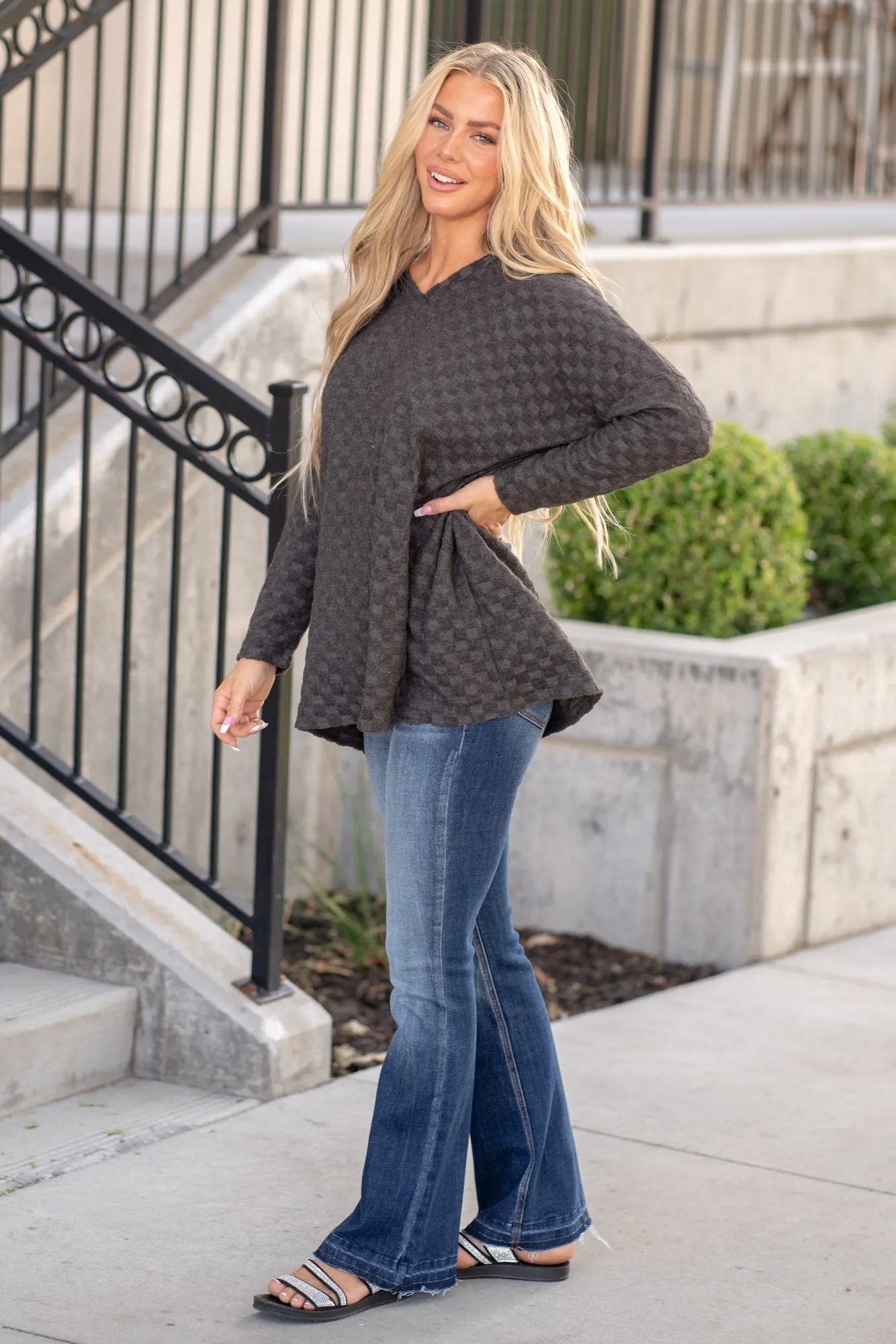 Checkered Long Sleeve V-Neck T-Shirt