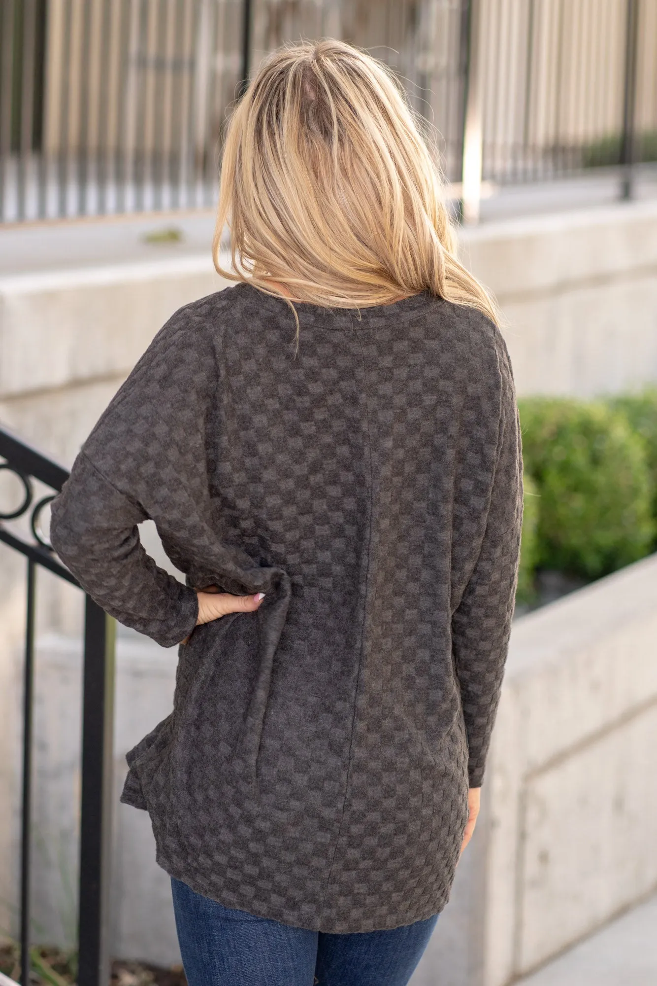 Checkered Long Sleeve V-Neck T-Shirt