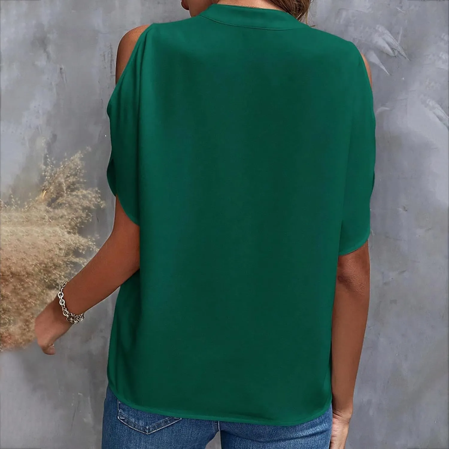 Cold Shoulder Tops for Women Summer Dressy Short Sleeve V Neck Cut Out Casual Shirt Loose Plain Open Blouse