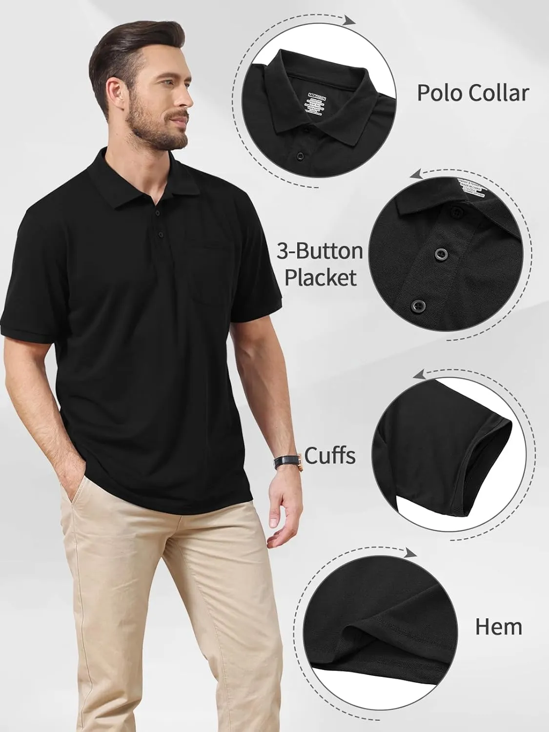 Corna Cotton Blend Men's Polo Shirts Short Sleeve Casual Stylish Solid Performance Dry Fit Golf Shirts for Men