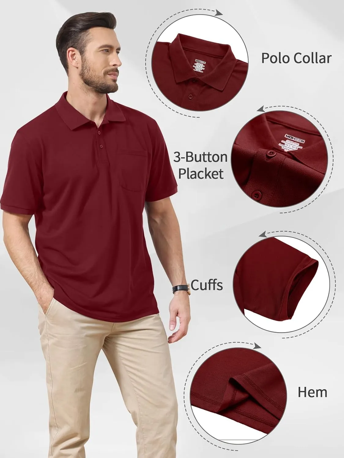 Corna Cotton Blend Men's Polo Shirts Short Sleeve Casual Stylish Solid Performance Dry Fit Golf Shirts for Men