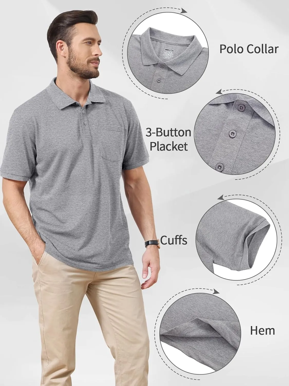 Corna Cotton Blend Men's Polo Shirts Short Sleeve Casual Stylish Solid Performance Dry Fit Golf Shirts for Men