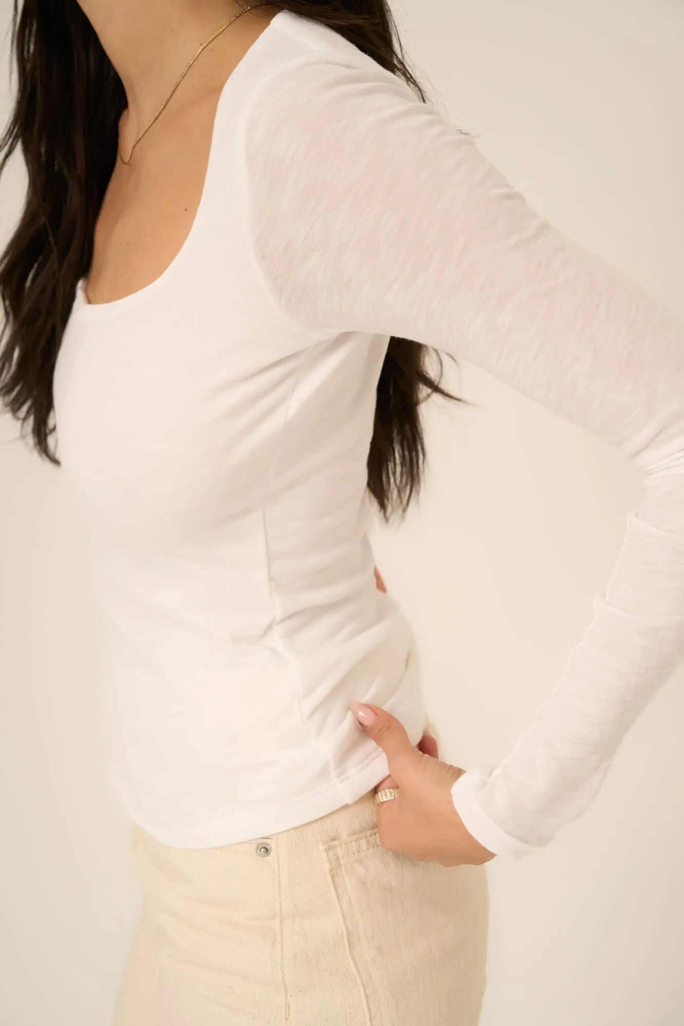 Danni Seamless Square Neck Long Sleeve - White