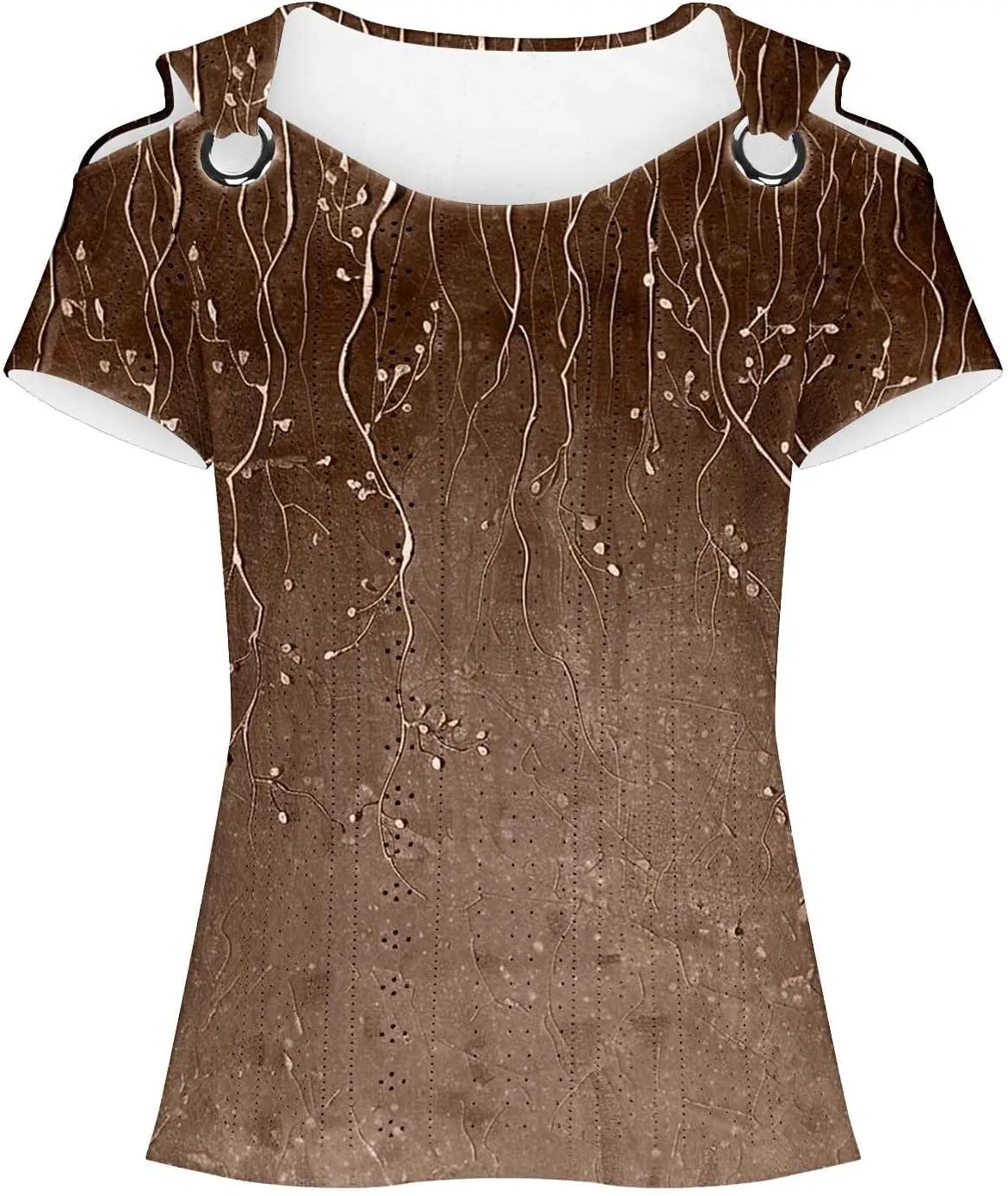 Eyelet Cold Shoulder Tops for Women Casual Strappy Short Sleeve Open Shirts Cut Out Dressy Sexy Foral Tunic Top