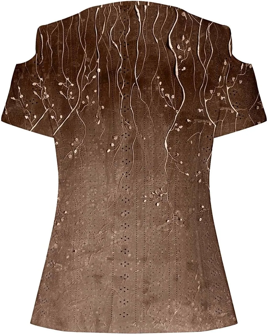 Eyelet Cold Shoulder Tops for Women Casual Strappy Short Sleeve Open Shirts Cut Out Dressy Sexy Foral Tunic Top