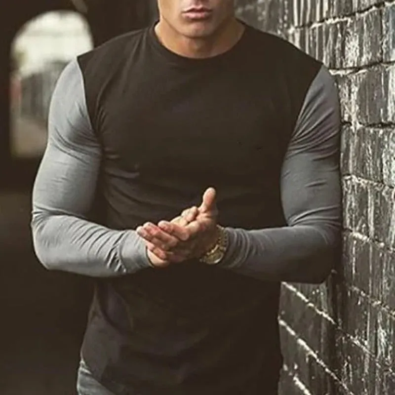 Fashion Colorblock Men's Long Sleeve T-Shirt