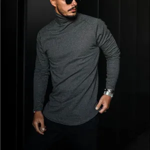 Fashion high collar casual cotton long sleeve T-shirt