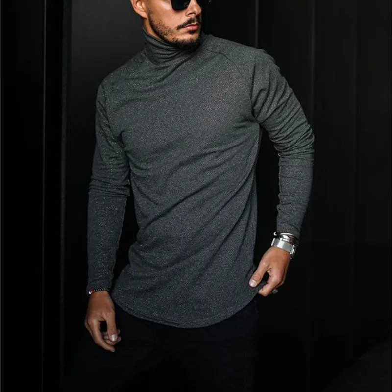 Fashion high collar casual cotton long sleeve T-shirt