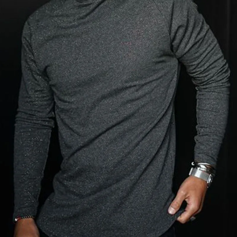 Fashion high collar casual cotton long sleeve T-shirt