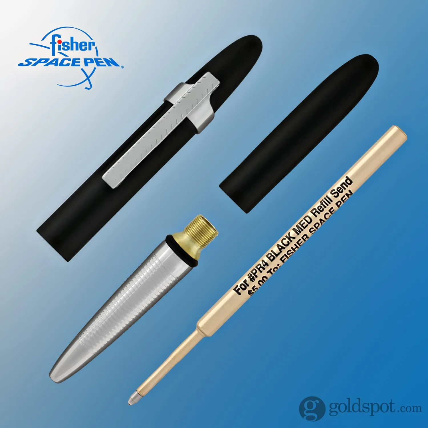Fisher Space Pen Bullet Ballpoint Pen with Clip in Chrome & Matte Black