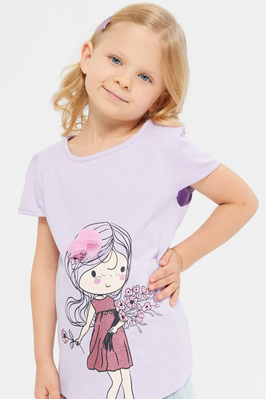 Girls Lilac Graphic Print At Chest T-Shirt
