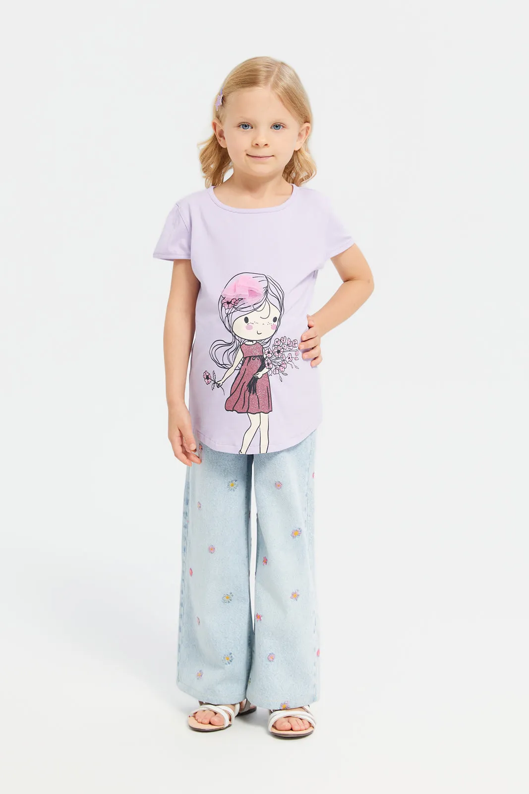 Girls Lilac Graphic Print At Chest T-Shirt