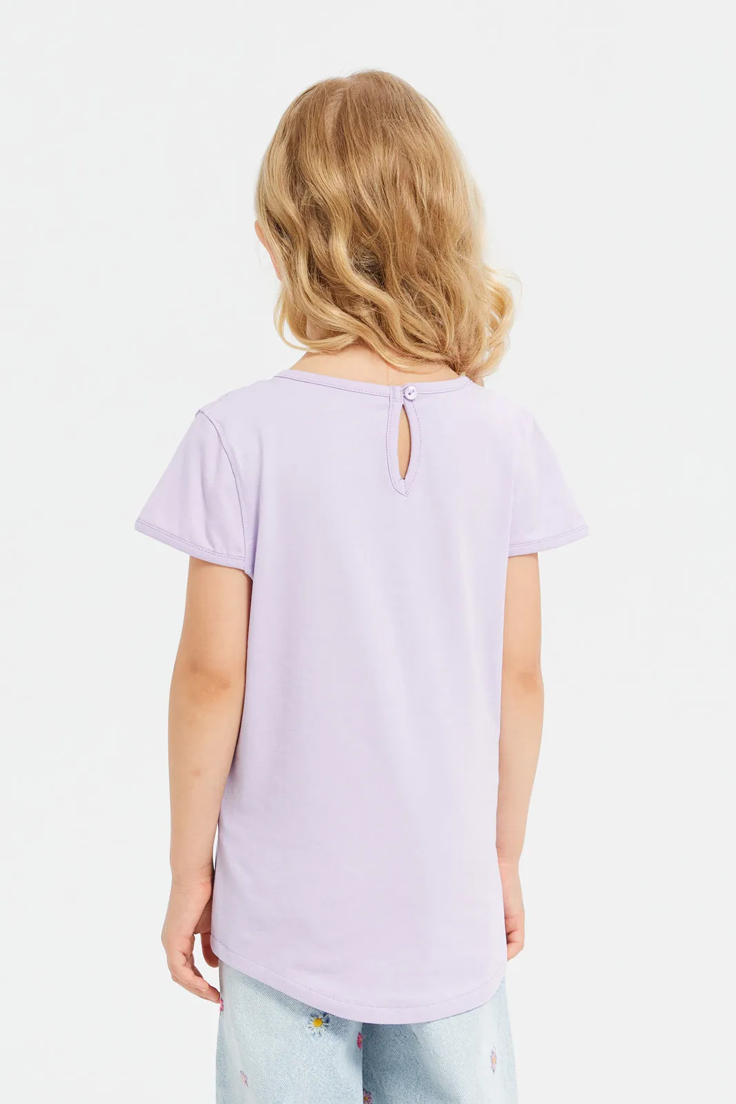Girls Lilac Graphic Print At Chest T-Shirt