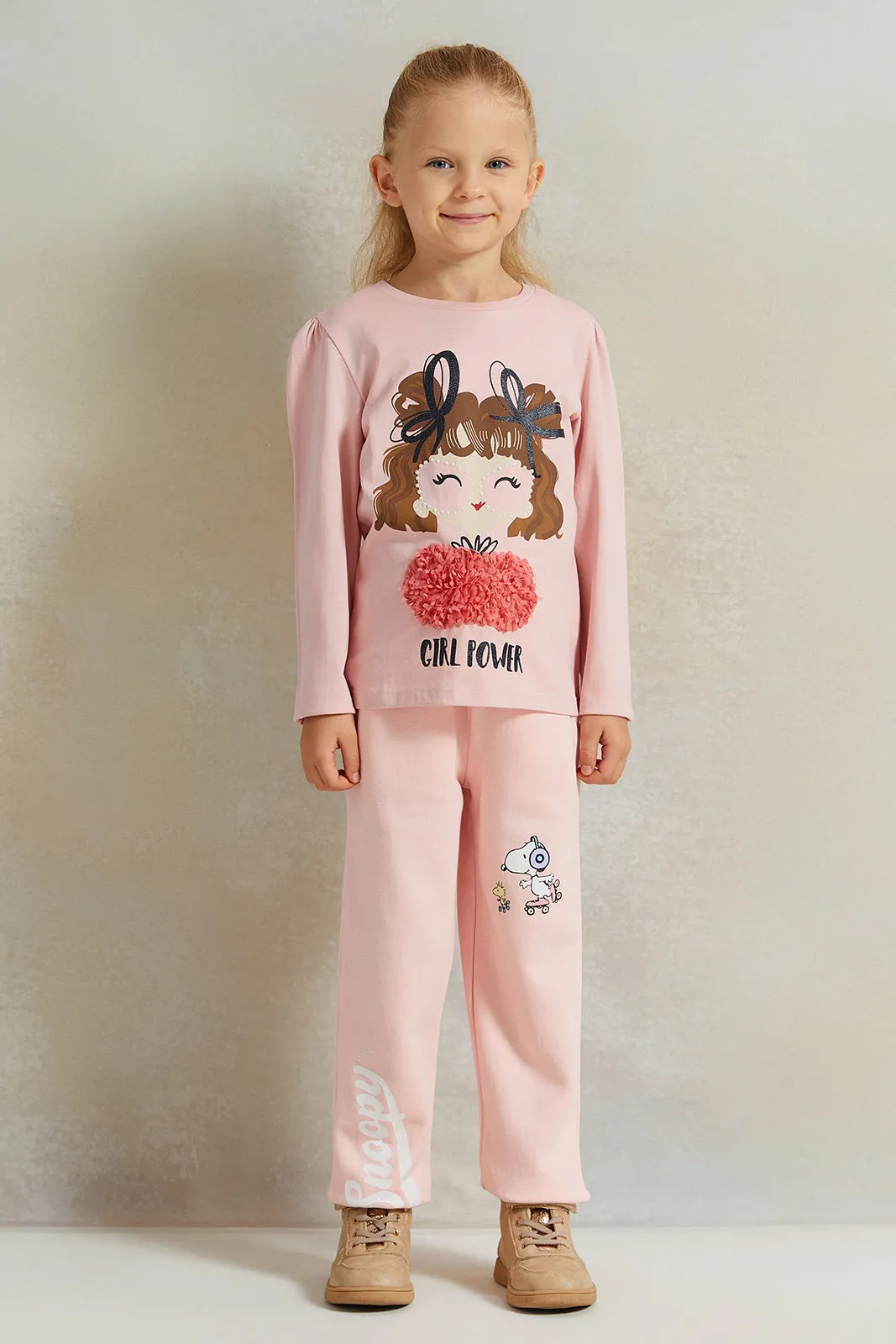 Girls Pink "Girl Power" Placement Print T-shirt