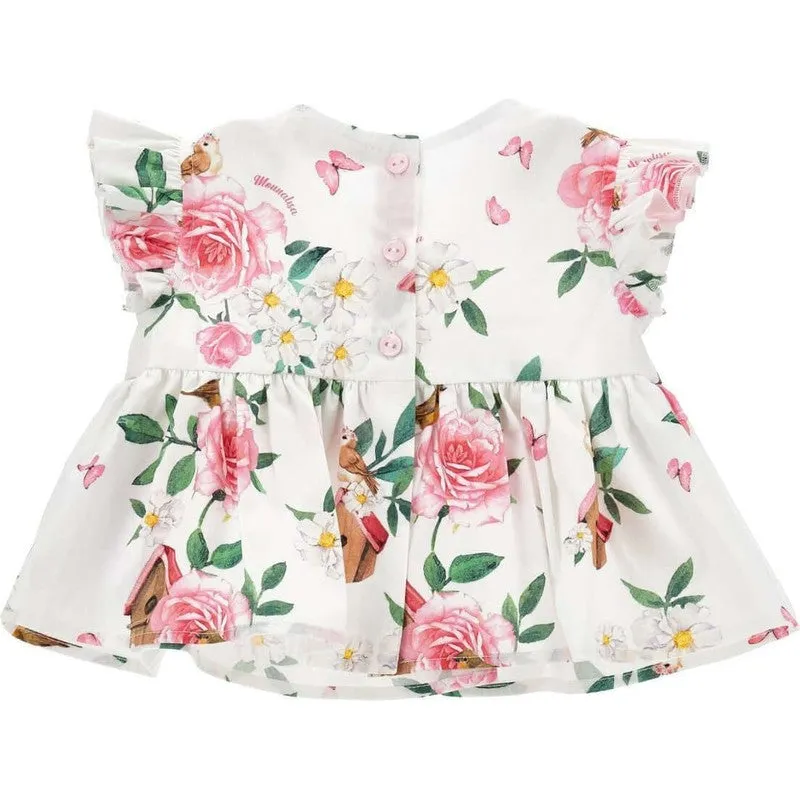 Girls White Floral Shirt