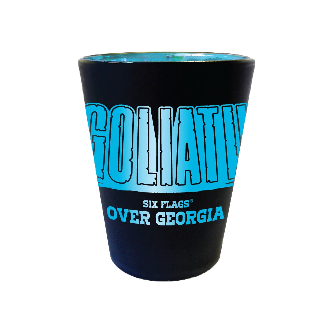 GOLIATH MATTE BLACK SHOT GLASS (SIX FLAGS OVER GEORGIA)