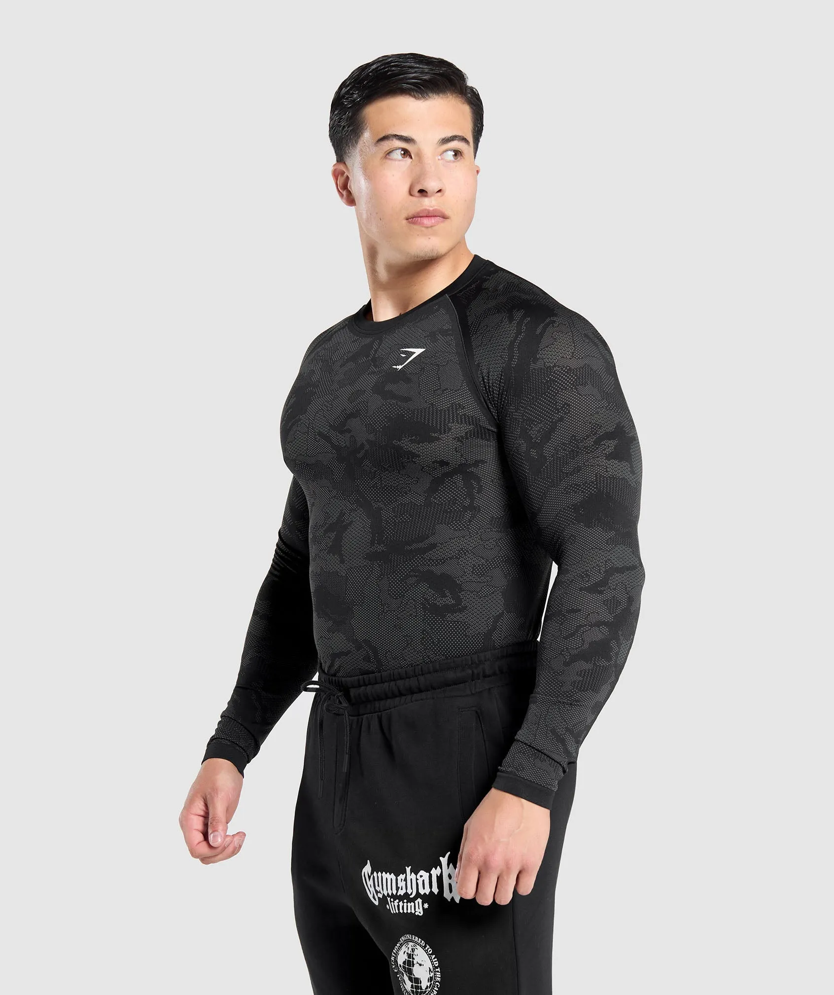Gymshark Geo Seamless Long Sleeve T-Shirt - Black/Charcoal Grey
