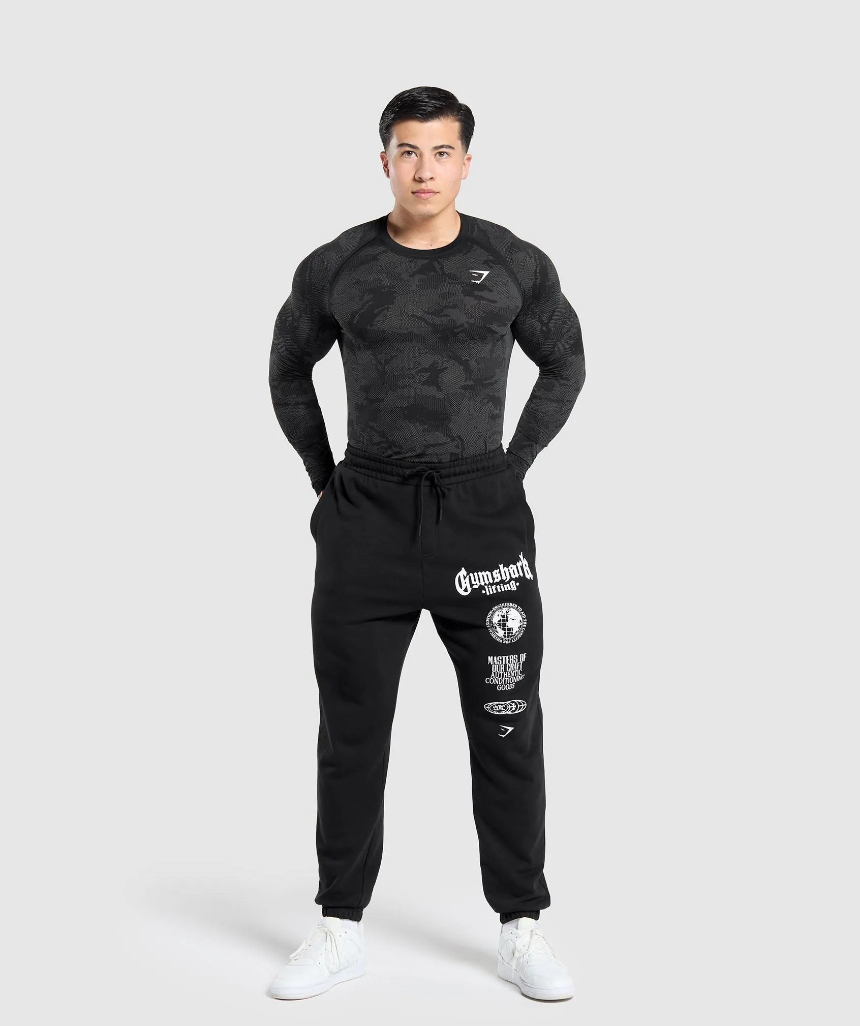 Gymshark Geo Seamless Long Sleeve T-Shirt - Black/Charcoal Grey
