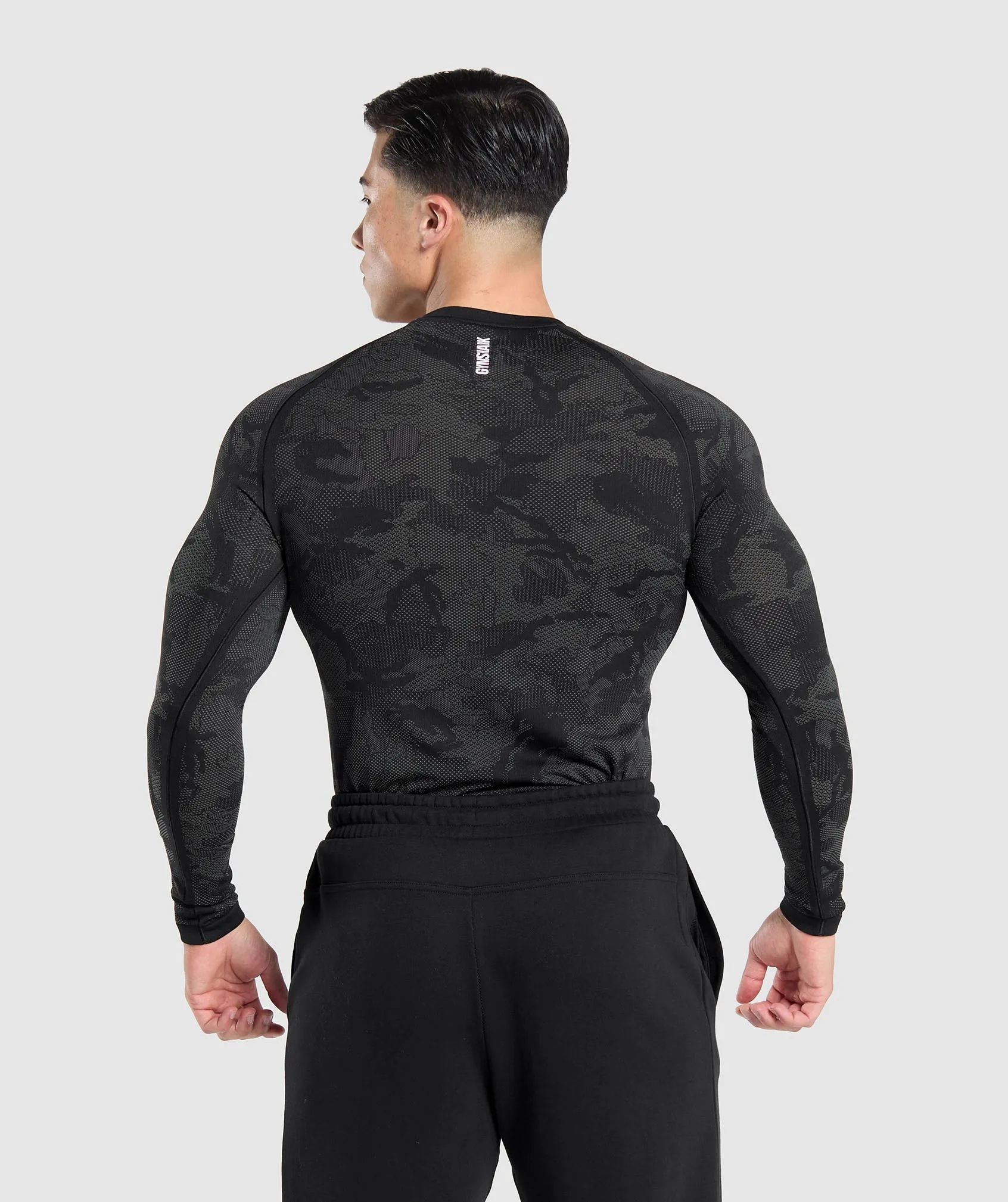 Gymshark Geo Seamless Long Sleeve T-Shirt - Black/Charcoal Grey