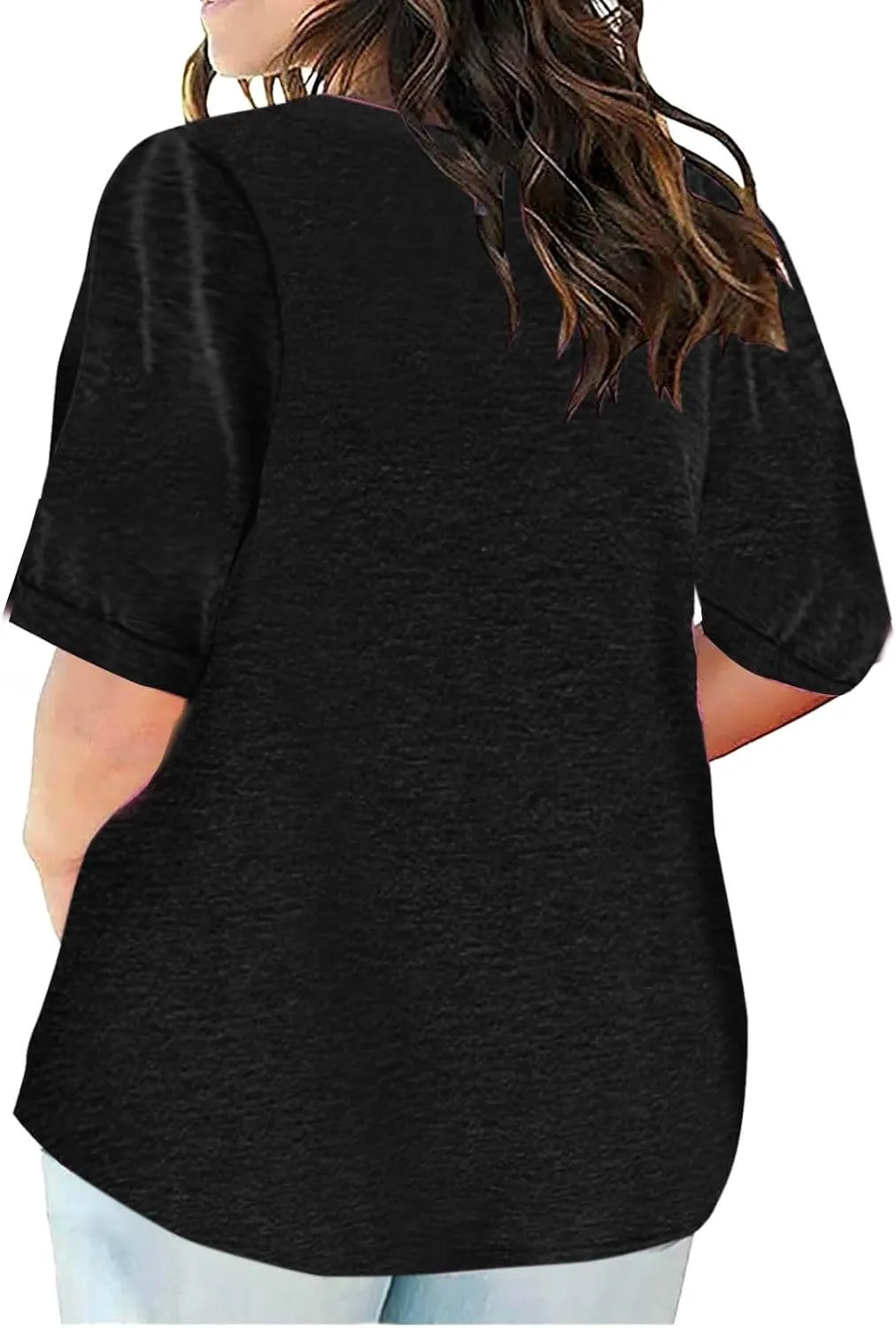 Half Sleeve Plus Size Tops for Women Notched V Neck Casual Loose Fit Tshirts Oversized Spring Summer Going Out Tees