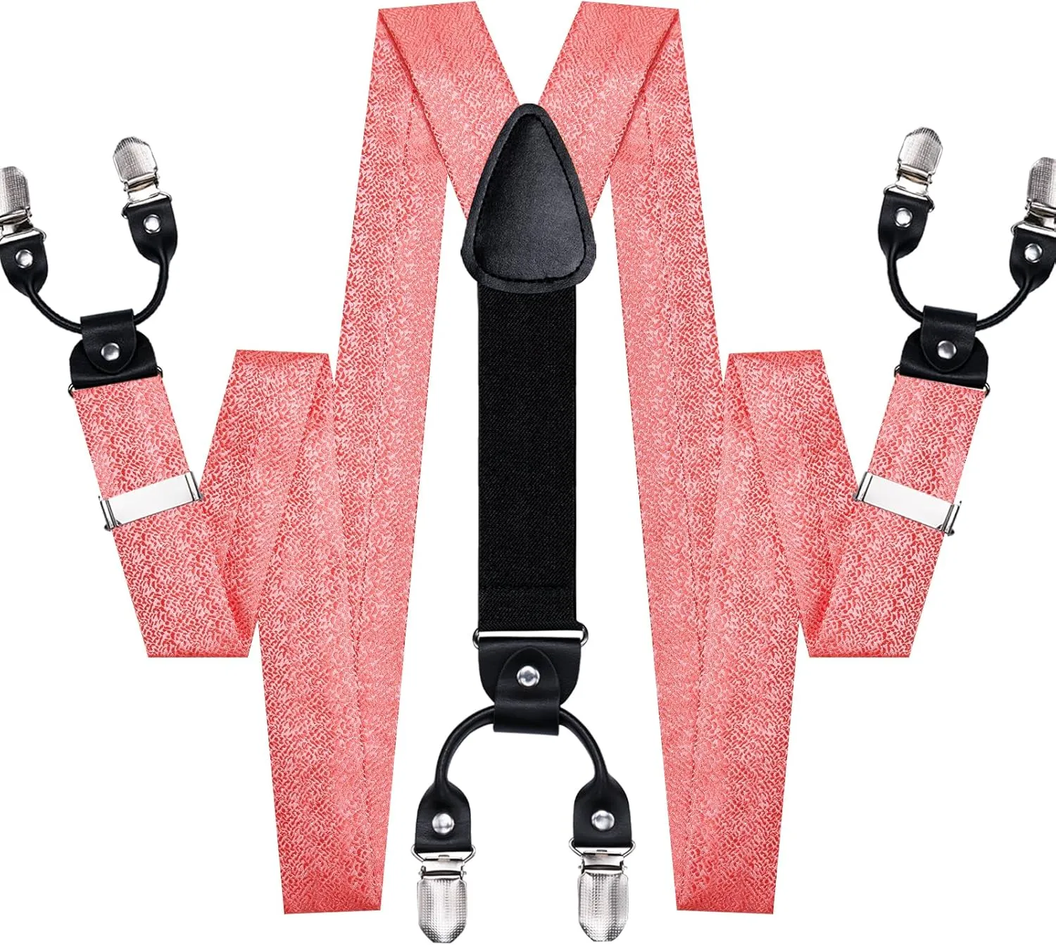 Hi-Tie Suspender Bowtie for Men Adjustable Y-shape 6 Clips Trouser Braces Pre-tied Bow Tie with Handkerchief Cufflinks
