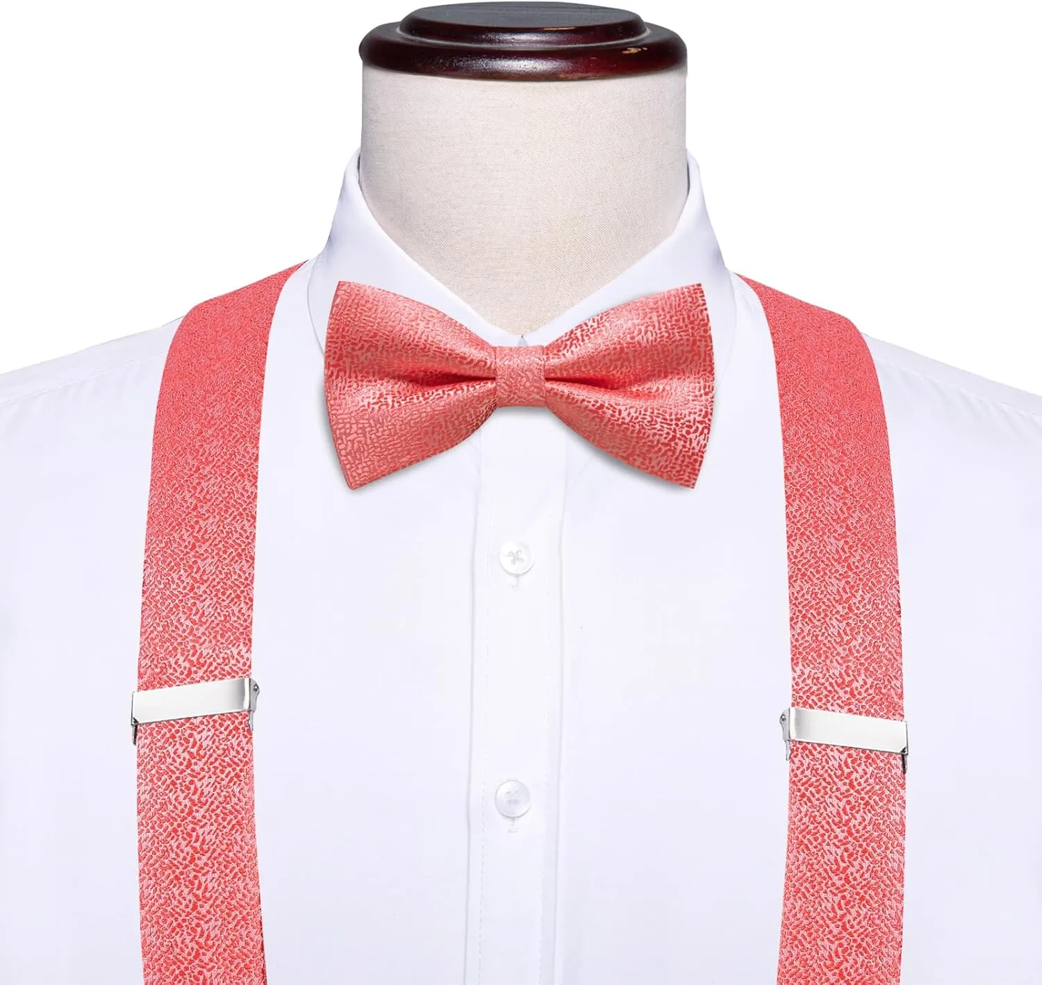 Hi-Tie Suspender Bowtie for Men Adjustable Y-shape 6 Clips Trouser Braces Pre-tied Bow Tie with Handkerchief Cufflinks