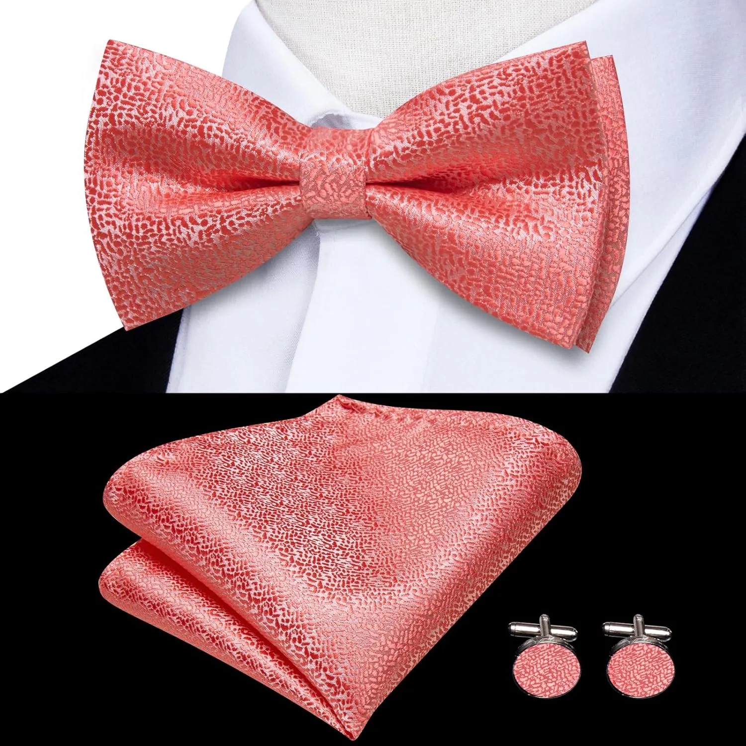 Hi-Tie Suspender Bowtie for Men Adjustable Y-shape 6 Clips Trouser Braces Pre-tied Bow Tie with Handkerchief Cufflinks