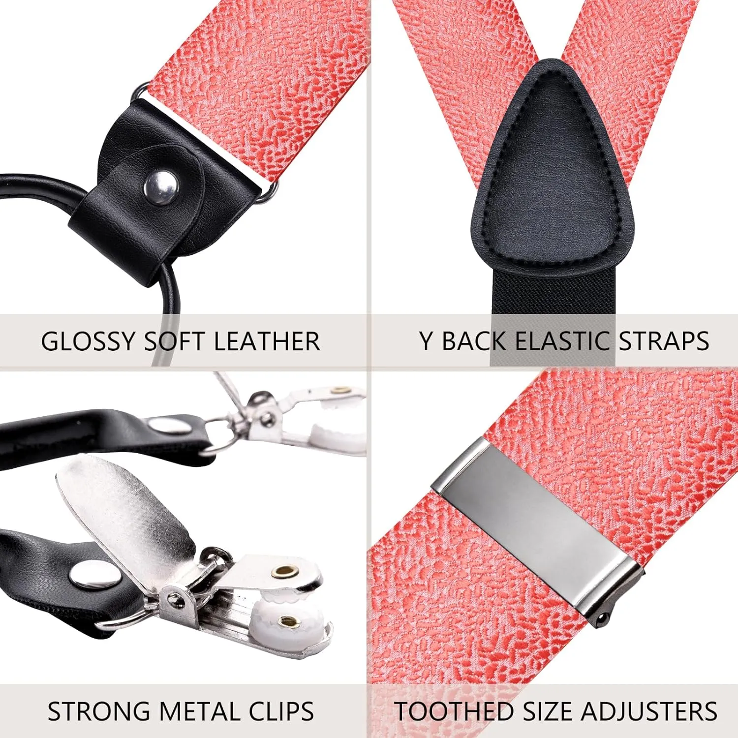 Hi-Tie Suspender Bowtie for Men Adjustable Y-shape 6 Clips Trouser Braces Pre-tied Bow Tie with Handkerchief Cufflinks