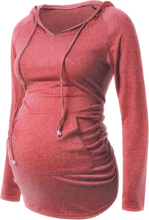 Hooded Maternity Shirts Summer Long Sleeves Pregnancy Tops for Pregnant Women