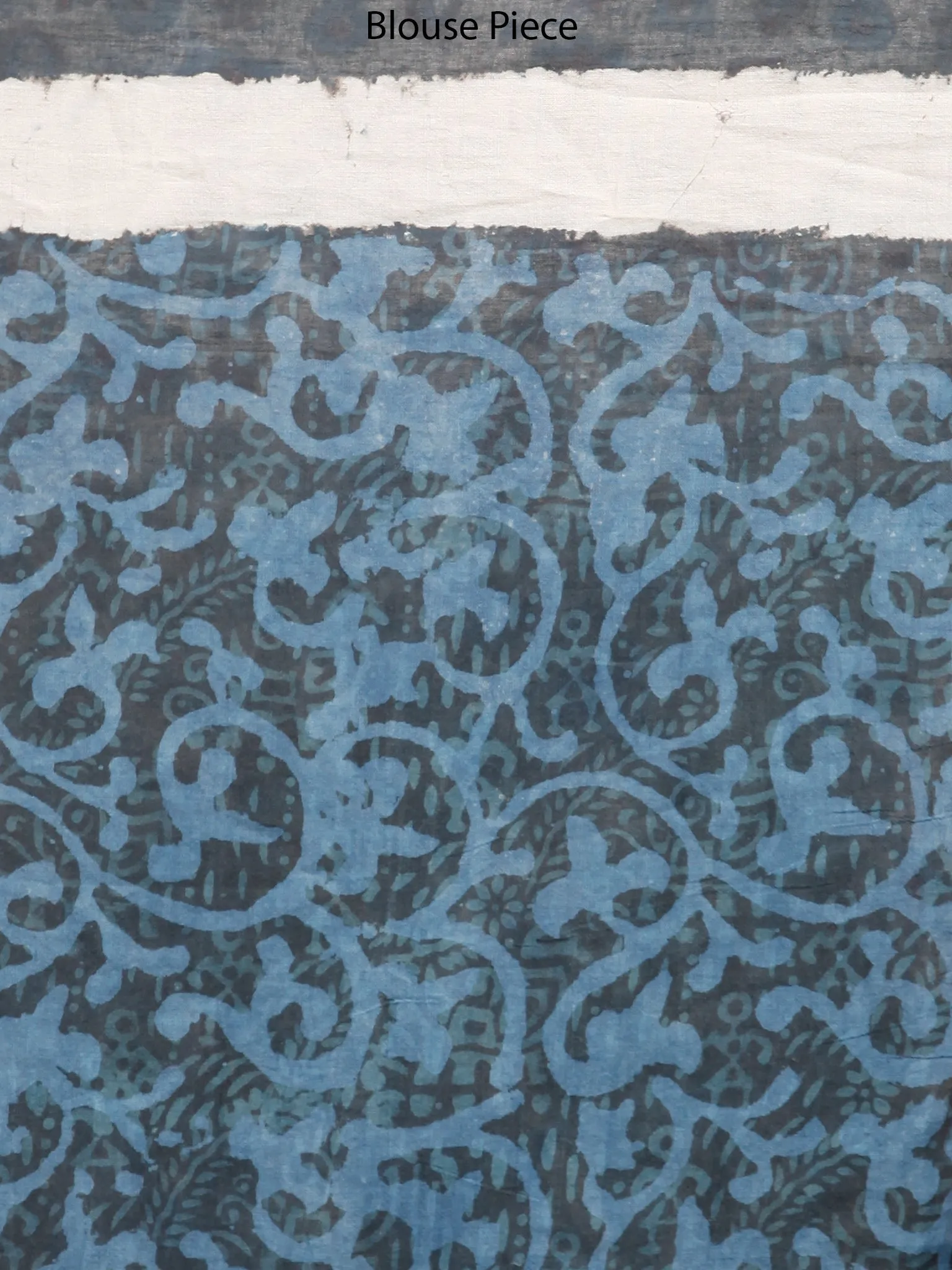Indigo White Grey Hand Block Printed Cotton Mul Saree - S031703486