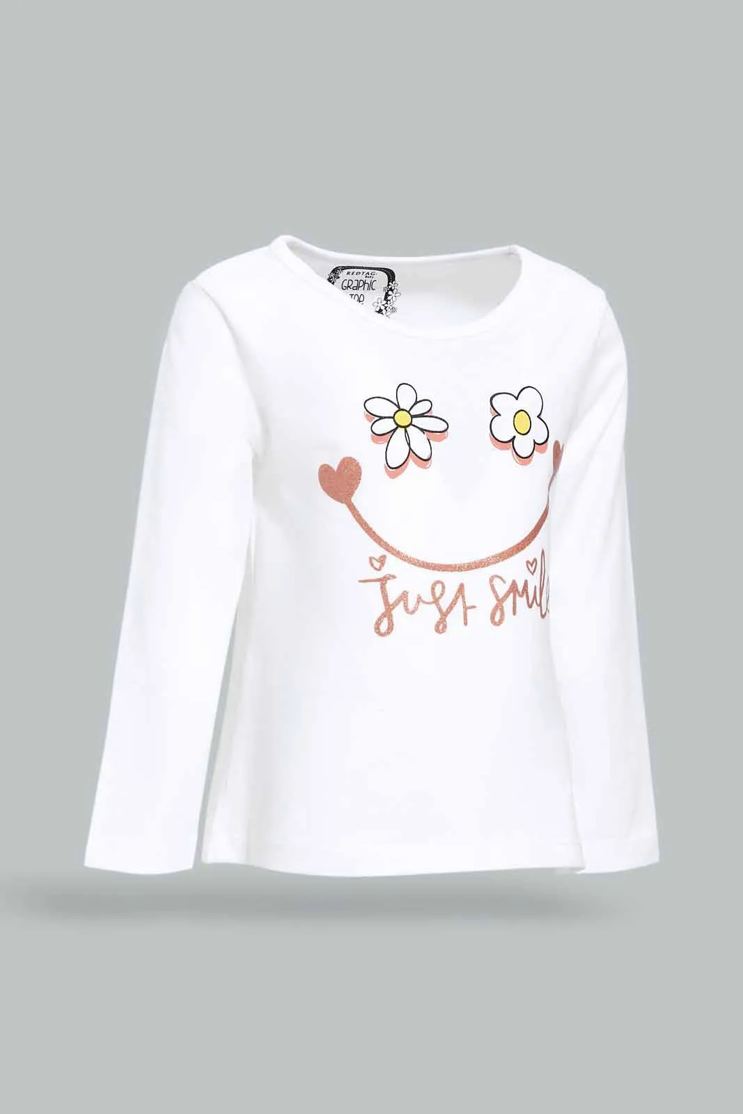 Infant Girls White Placement Print T-Shirt