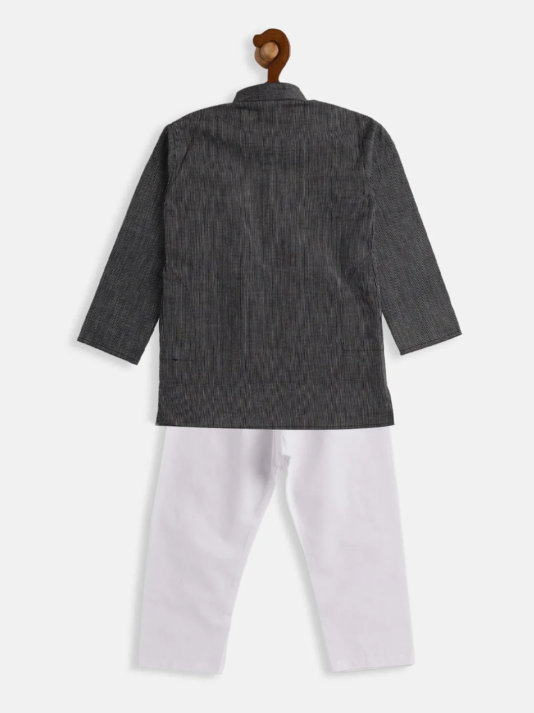 Jashvi Boys Black and White Pure Cotton Kurta Pyjama Set