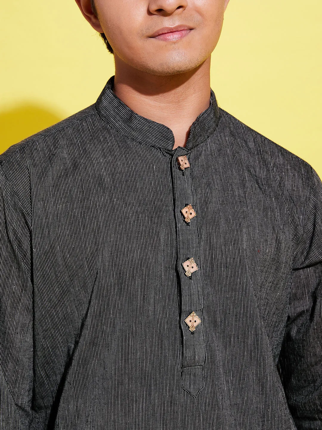 Jashvi Boy's Black Cotton Kurta and Pyjama Set